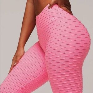 Women's Pink Textured Leggings